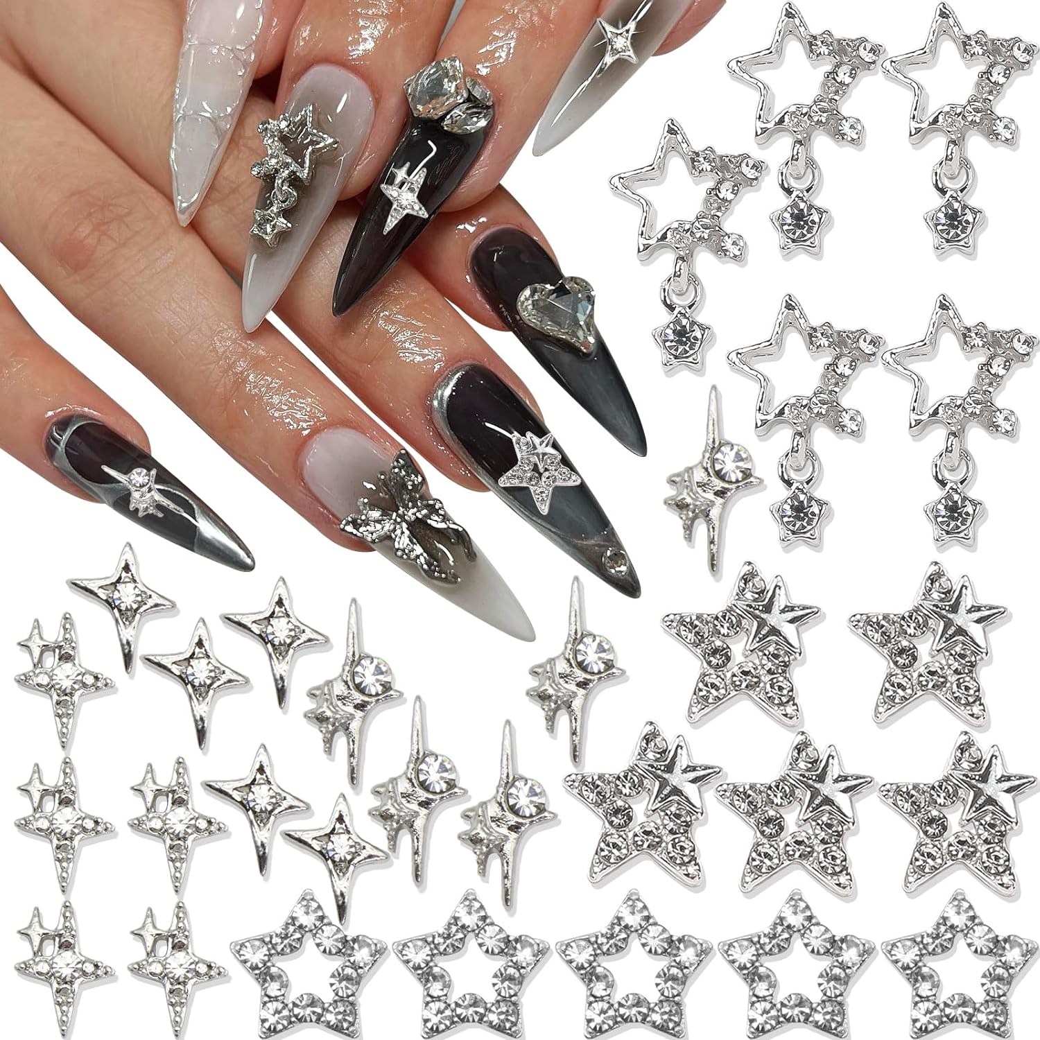 30PCS Silber Stern Nagel Charm – Trending Tech Accessories Bewertung und Preis