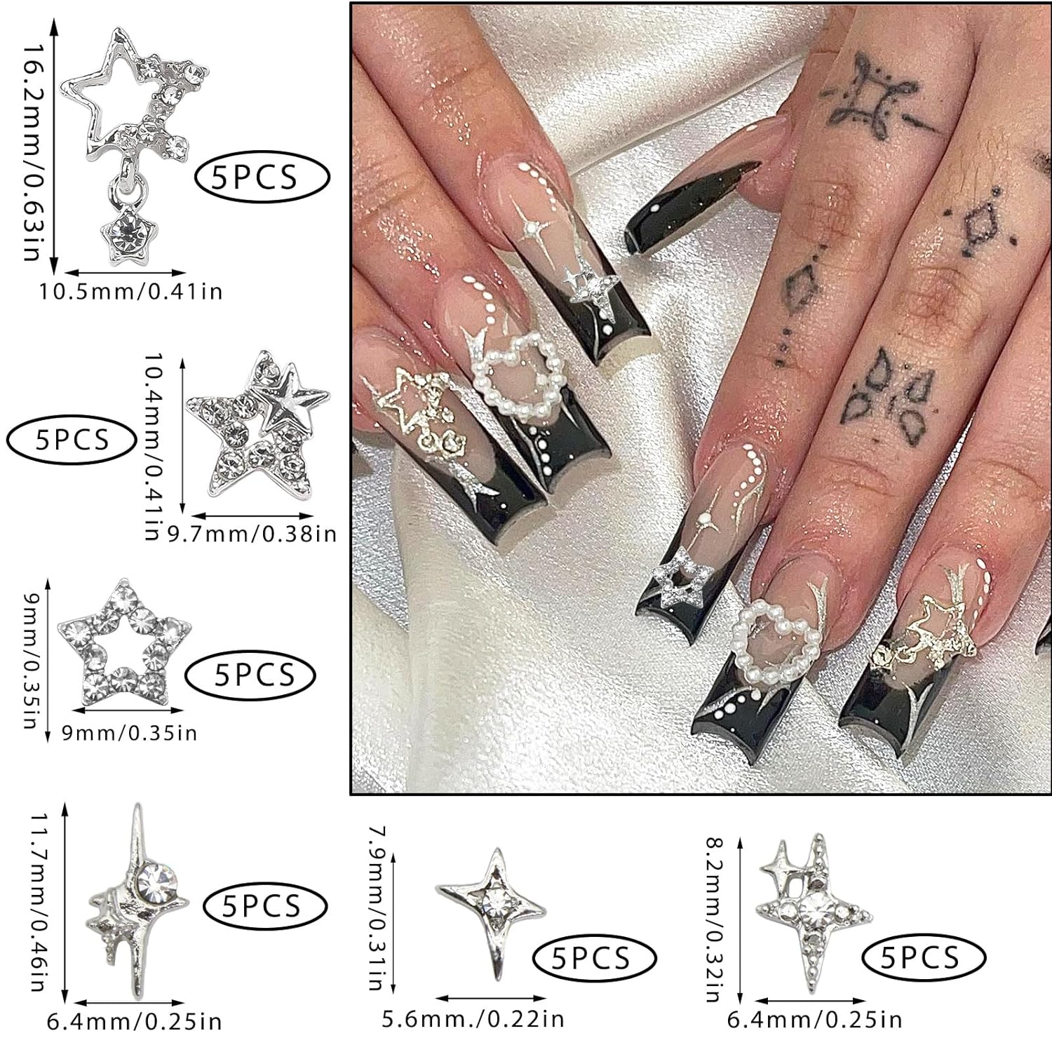 30PCS Silber Stern Nagel Charm – Trending Tech Accessories Bewertung und Preis